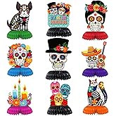 Day of The Dead Decorations 9 Pieces Dia De Los Muertos Honeycomb Table Toppers Cutouts Sugar Skull Flowers Centerpieces Day of the Dead Decor Mexican Party Supplies