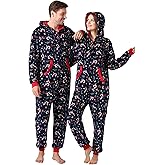Lifeye Men and Women Christmas Pajamas Flannel Jumpsuit Couple Matching Family One Piece Sleepwear Hooded Zip Homewear