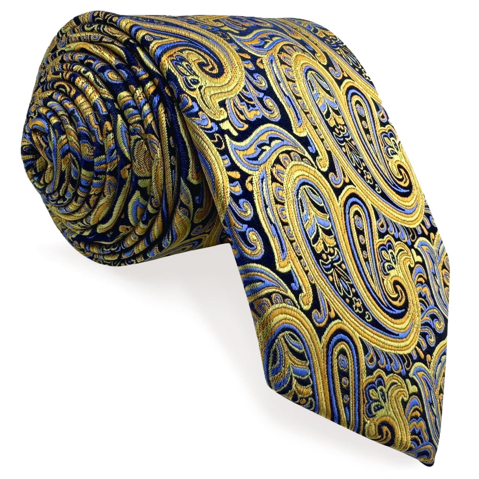 shlax&wing Men's Neckties Yellow Blue Paisley Silk Skinny 2.36"