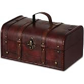 Vintiquewise Decorative Wooden Treasure Chest Keepsake Box Large Memory Trunk, Wood Lock Box, Treasure Chest Box for Kids &amp; Adults