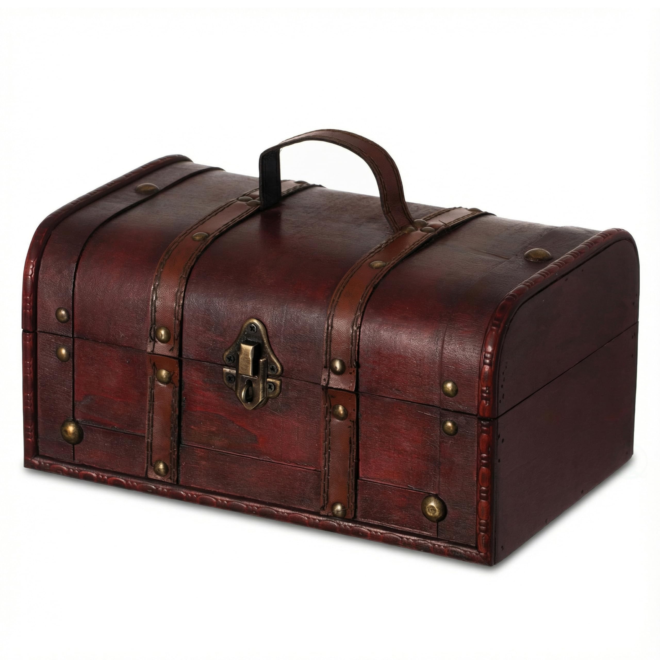 Vintiquewise Decorative Wood Small Treasure Box, Antique Cherry, 28x17.75x14 cm