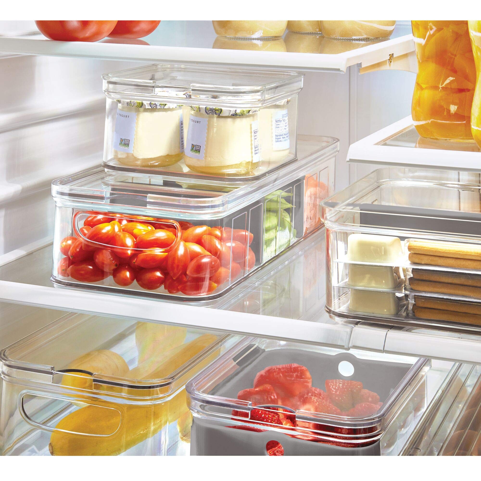 iDesign Recycled Plastic Crisp Large Divided Fruit and Vegetable Storage with Easy to Grip Integrated Handles Designed to Keep Food Fresh Longer, 14. 82
