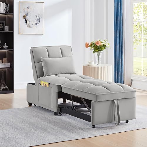 4 in1 Multi-Function Single Sofa Bed with Storage Pockets,Tufted Single ...