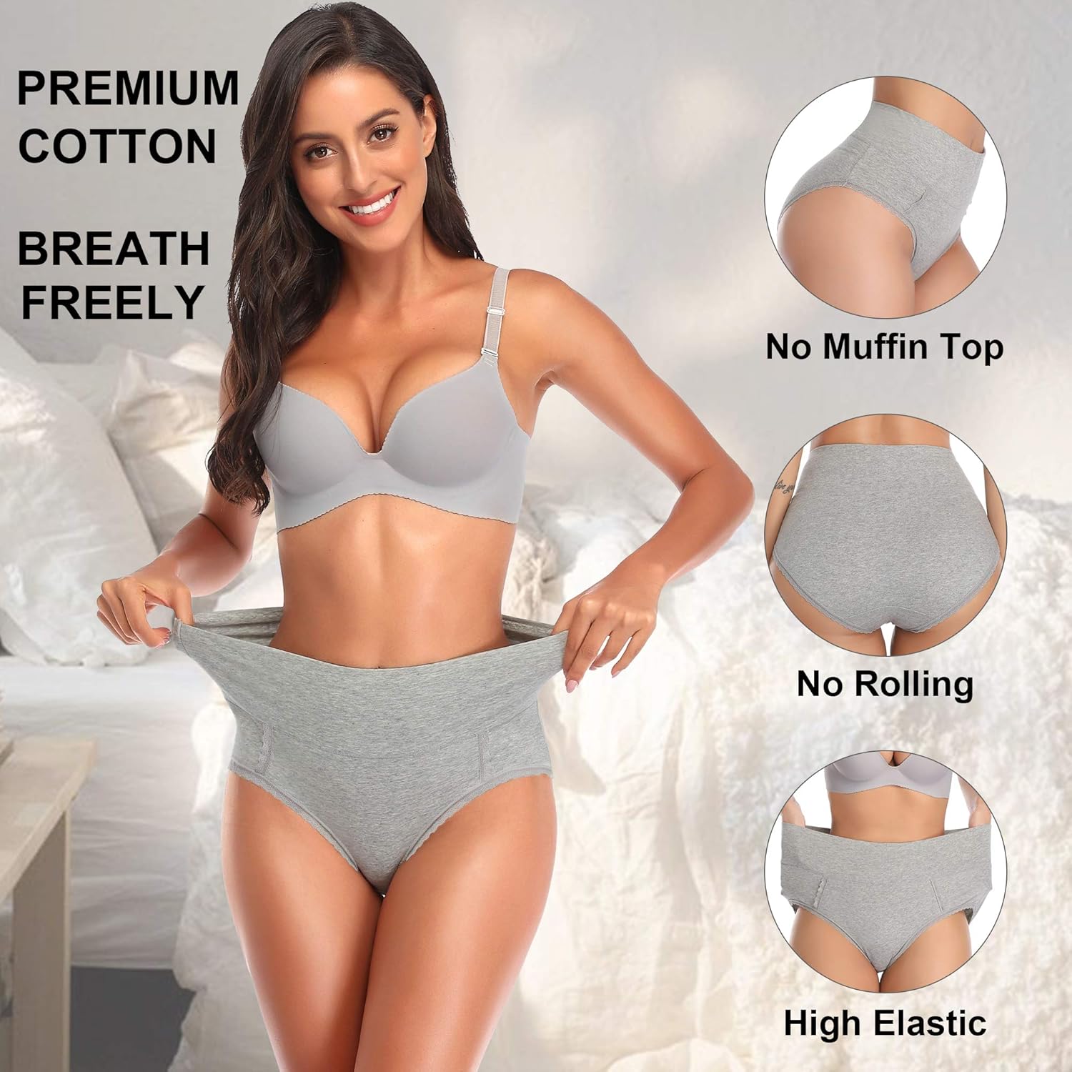 MISSWHO 6-Pack Women's Cotton Underwear, S-4XL High Waisted Full Coverage Comfortable Brief Ladies Underpants Assorted Size at  Women’s Clothing store