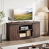 GAOMON Farmhouse TV Stand for TVs Up to 65", Rustic Entertainment Center with Sliding Barn Doors, Storage Cabinets & Adjustable Shelf, Media Console for Living Room, Bedroom, Brown