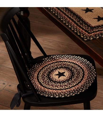 VHC Brands Espresso Round Seat Cushion Chair Pad, Brown Black Tan, Jute