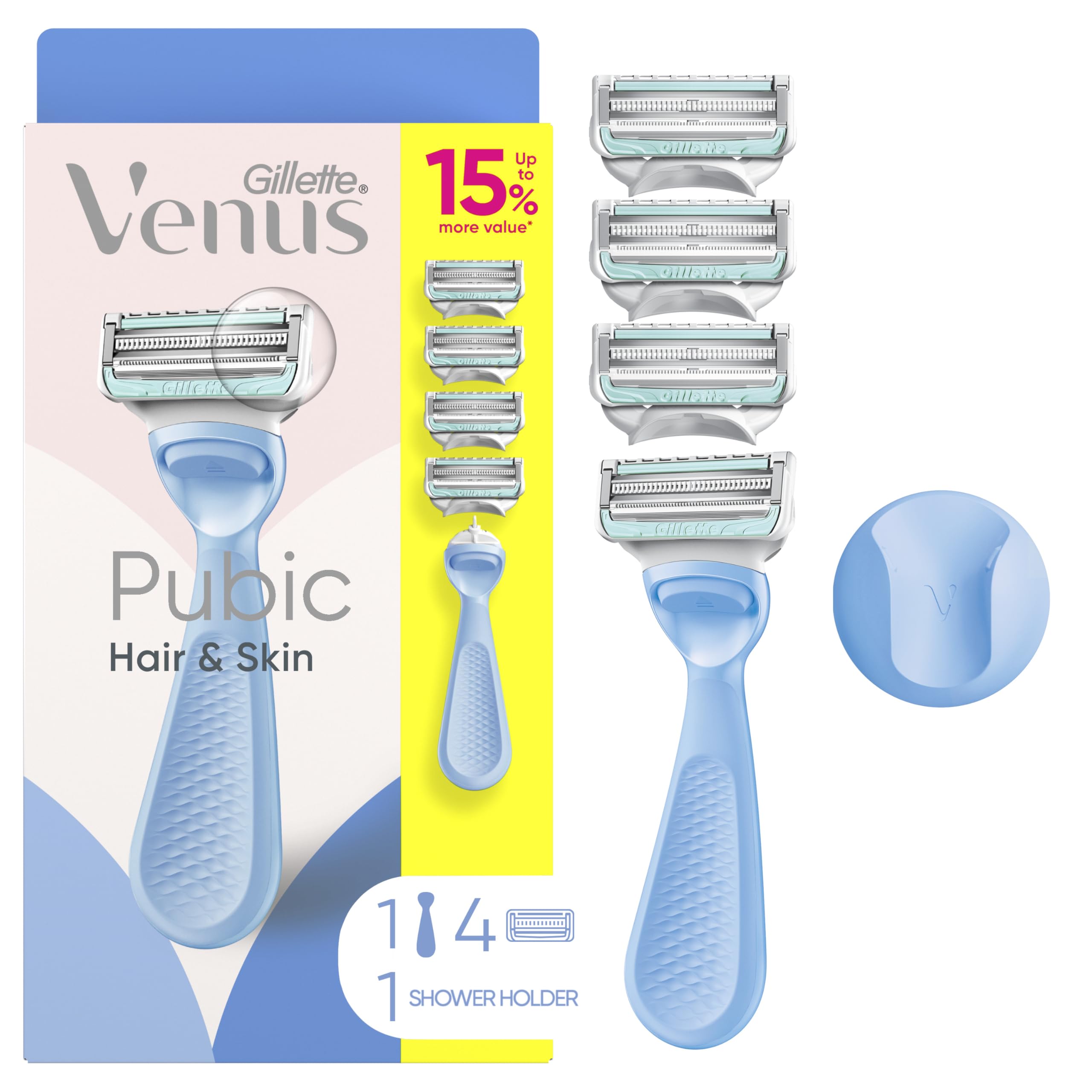Gillette Venus for Pubic Hair and Skin, Women's Razor Handle + 4 Blade Refills