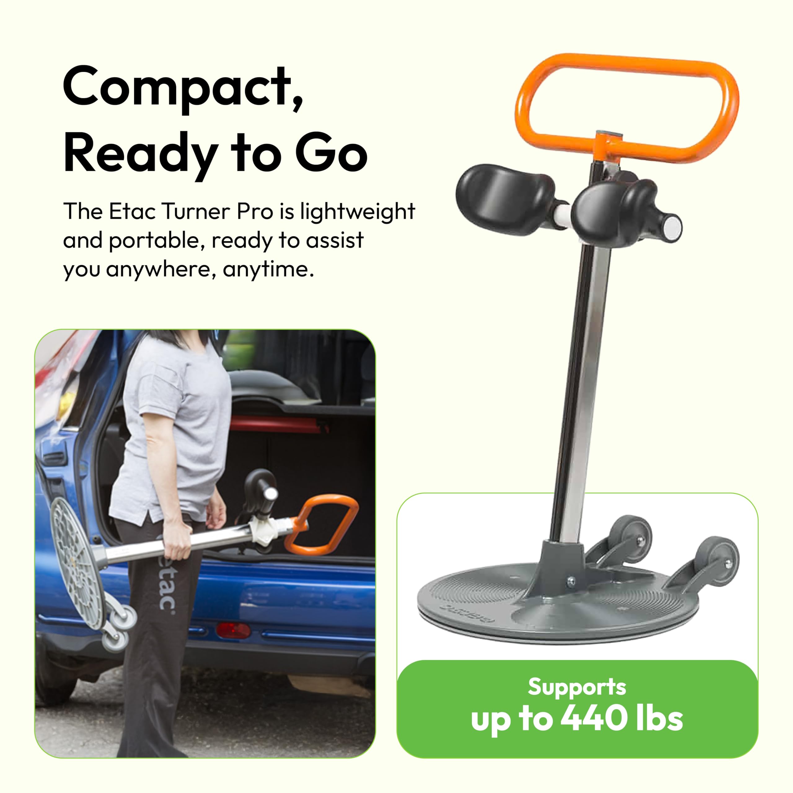 Etac Turner PRO Patient Transfer Aid - Sit to Stand Lift for Elderly with High Safe Working Load (440 lbs) - Patient Lift and Mobility Assist for Safer Transfers with Platform Disc & Anti-Slip Bottom