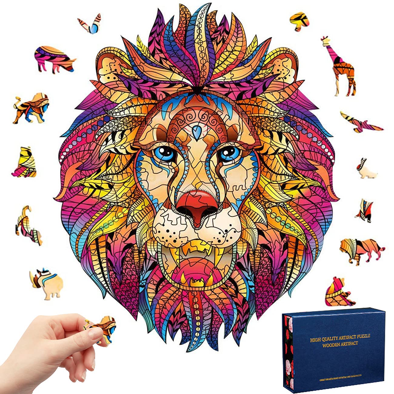 Healand Wooden Jigsaw Puzzles for Adults and Children/Kids, Unique Animal Shape Wooden Puzzle, Family Game Play Collection Decor Toys,Lion,S