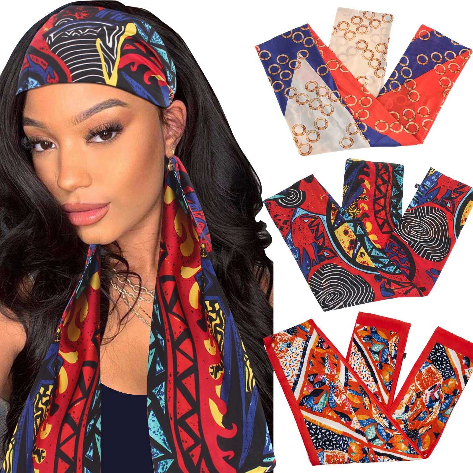 Xtrend 3Pcs Satin Edge Laying Wrap for Lace Wigs Silk HeadBand Scarf For Headband Wig Hair Wrapping At Night Fashion Headband for Yoga Sport Makeup Handbags Double Sided Stain Headwrap Scarf Tie — image 1