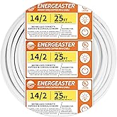 Energeaster Solid Indoor 14/2 W/G NMB Cable 25ft, Electrical Wire, White | 25FT NMB Cable 14 Gauge Wire 2 Conductors 600V Bare Copper Non-Metallic Sheathed Solid Indoor Residential Wire, UL Listed