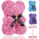 Lgv Flower Rose Bear,Romantic Gift for Valentine's Mother's Day, Christmas, Birthday,Girl Friend Her Mom Female Wife with Artificial Heart-Shaped Diamonds Pink