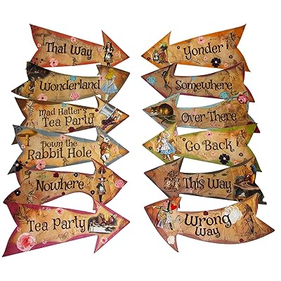 Alice in Wonderland Party Vintage Style Arrow Signs / Mad Hatters Tea Party Props Pack of 12 Signs