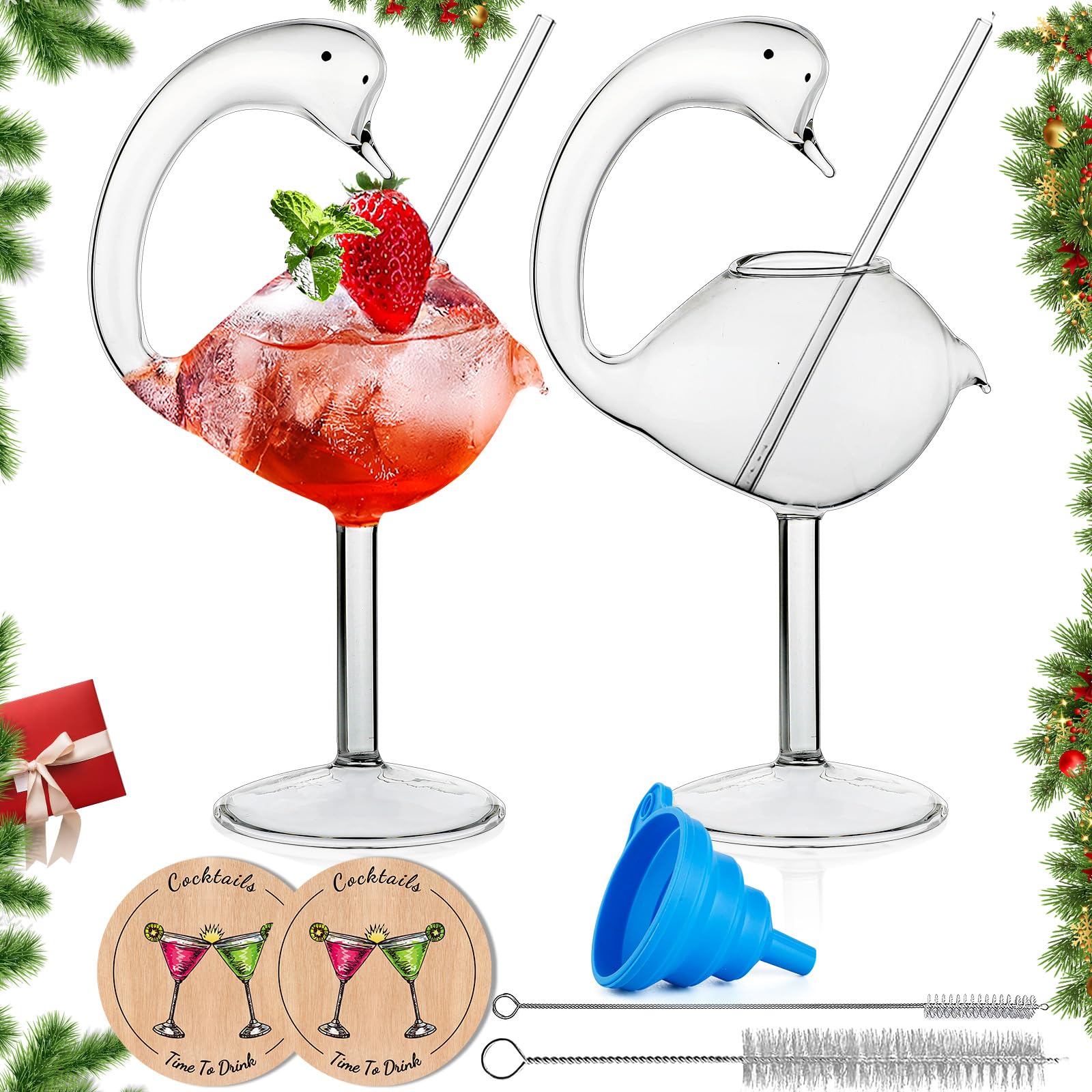 Photo 1 of [Gift Set]-Swan Cocktail Glass 6 oz Creative Drinking Glasses Unique Wine Glasses Set of 2 Margarita Glass Martini Glasses Suitable for Cocktail, Wine, Martini, Tequila
