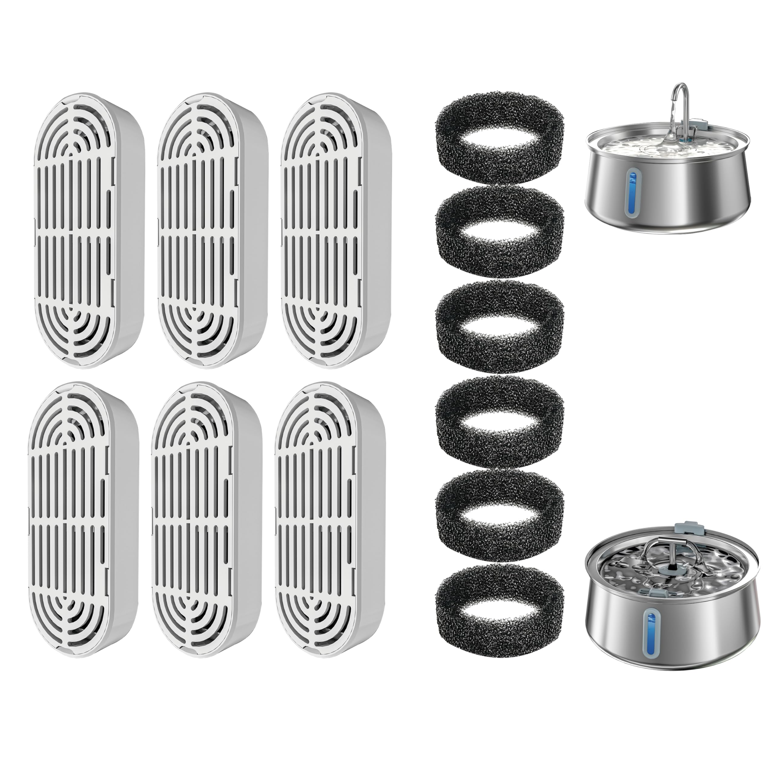 Photo 1 of Homtyler 6 Pack Replacement Filters and 6 Pack Replacement Pre-Filter Sponges for 4L/135oz Stainless Steel Pet Water Fountain, Multiple Filtration, Easy to Clean and Replace