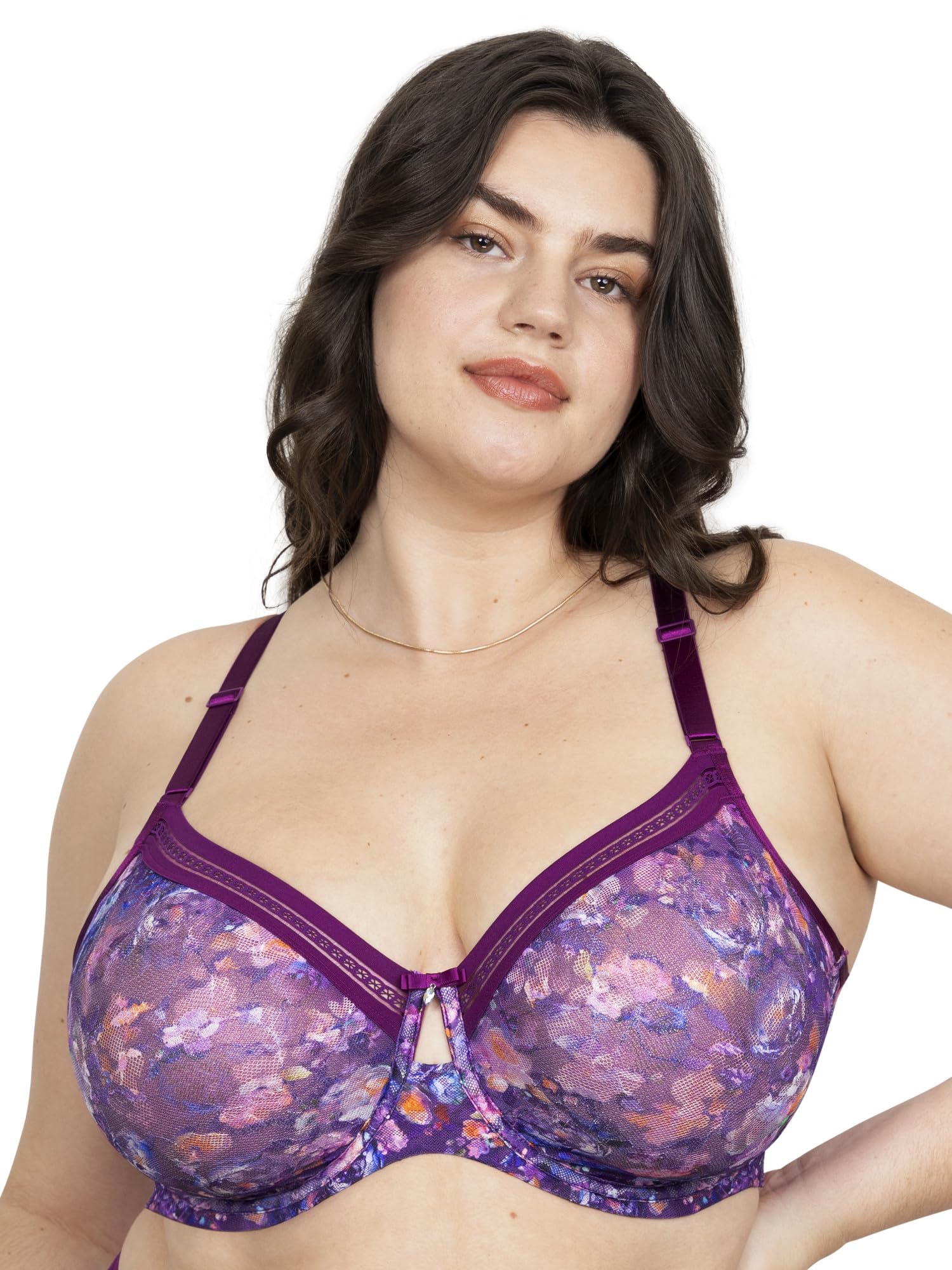 Curvy Couture Women’s No-Show Printed Lace Unlined Bra