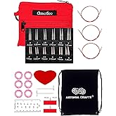ChiaoGoo Twist Red Lace Shorties 2 & 3-Inch Small Red 7230-M Interchangeable Knitting Needle Set, 12-Pair Sizes US 0, 1, 1.5, 2, 2.5, 3, Stainless Steel, 3 Cords with 1 Project Bag