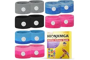 HIONXMGA 6 Pairs Motion Sickness Bands – Anti Nausea Acupressure Wristbands for Car, Boat, Flight & Morning Sickness Relief –
