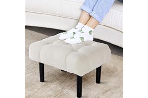 HOUCHICS Fur Padded Foot Stool, Small Ottoman Foot Rest with Wooden Legs,Modern Rectangle Chair Foot Rest Foot Step Stool for Living Room, Couch, Desk(White)