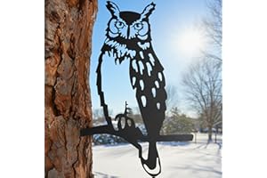 Renovatio Metal Owl - Garden Owl - Tree Decorations Outdoor Owl Decoy - Metal Yard Art Outdoor and Garden Patio - Backyard Ow