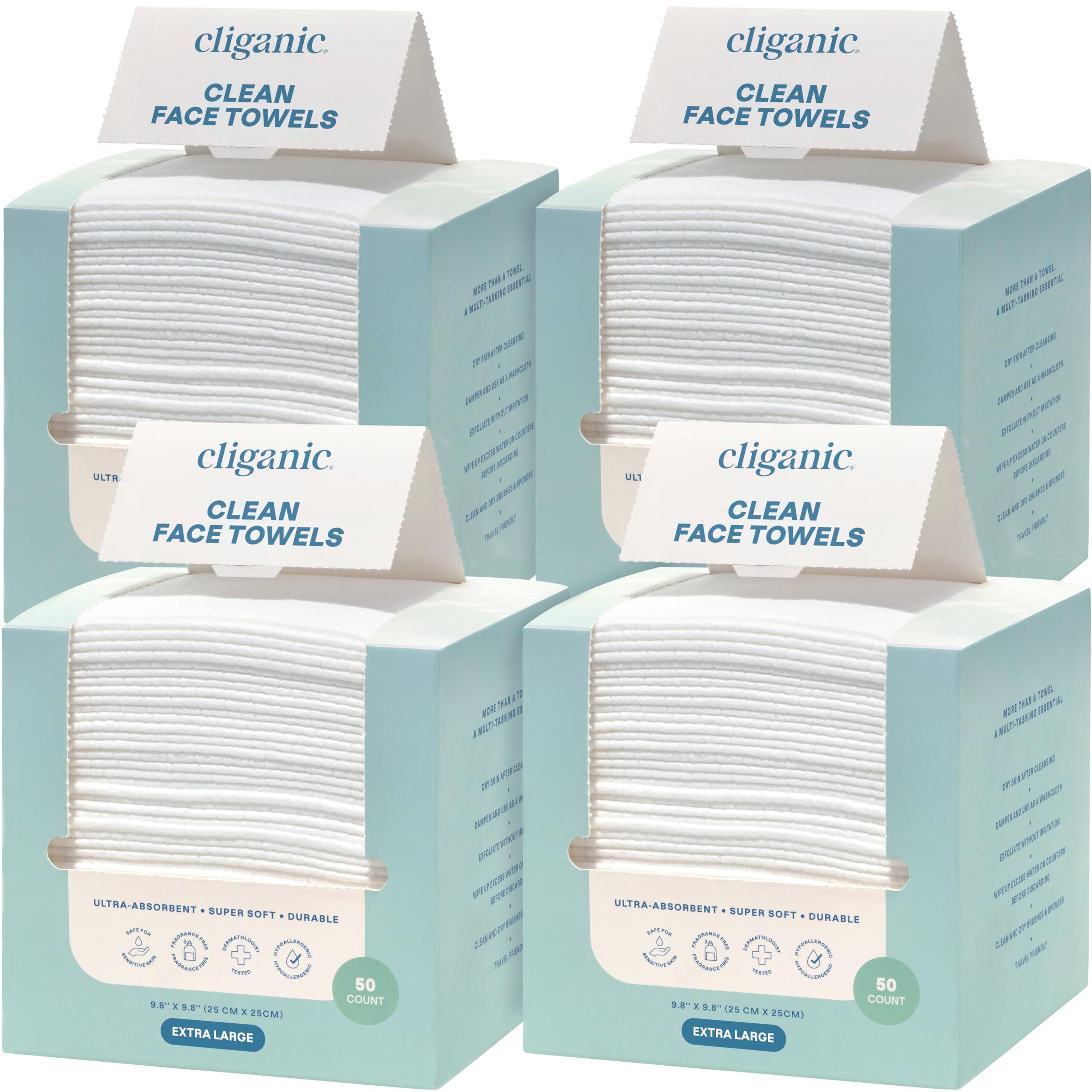 Photo 1 of ****missing 2 boxes***Cliganic Clean Face Towels XL, Bulk Size (200 Count), Disposable, Ultra-Absorbent, Hypoallergenic & Soft - Makeup Remover Dry Wipes, Pamper Your Face, Hygienic Towelettes, for All Skin Types