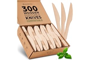 Wooden Disposable Knives - 300 Piece Wood Compostable Knives - Eco Friendly Biodegradable Utensils for Party - Free from Plas