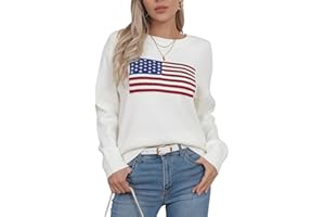 Alsol Lamesa Women’s American Flag Graphic Sweater Patriotic Long Sleeve Pullover Sweaters Crew Neck Knit Tops