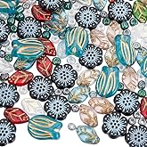 SUNNYCLUE 1 Box 230Pcs 6 Styles Czech Glass Beads Bohemia Acylic Beads Leaves Flower Round Plastic Transparent Cute Small Beads for Jewelry Making Bracelets Necklace Earring Crafting Home Decorations