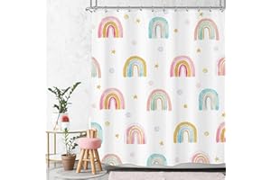 Ufeela Kids Rainbow Shower Curtain Girls Cute Cartoon Rainbow Colorful Polka Dot Children Toddler Nursery Prerry Retro 60Wx72L Inch Bathroom Set Lovely Bath Curtain Bathtub Accessories Home Decor