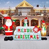BRDJade 10FT Christmas Inflatable Outdoor Decoration, Merry Christmas Inflatable Banner Blow Up Yard Decorations Inflatable Santa Claus Reindeer Lighted Xmas Decor for Party Garden Yard Lawn