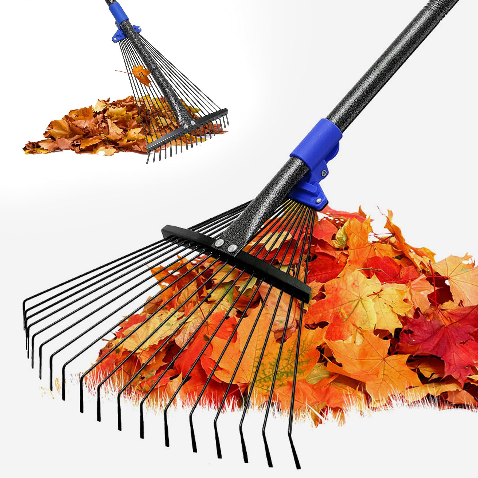 Photo 1 of Adjustable Garden Rake for Leaves-Heavy Duty Metal Rake with 8-17" Expandable Head,Long Handle Lawn & Yard for Grass, Shrubs,Flower Beds,Camping,Outdoor Cleaning, Women & Kids