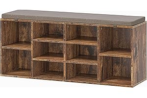 TJYGO Shoe Bench, 10 Cubbies Storage Rack Bench with Removable Padded Seat, Space Saving Shoe Shelf for Entryway, Living Room, Hallway, Bedroom