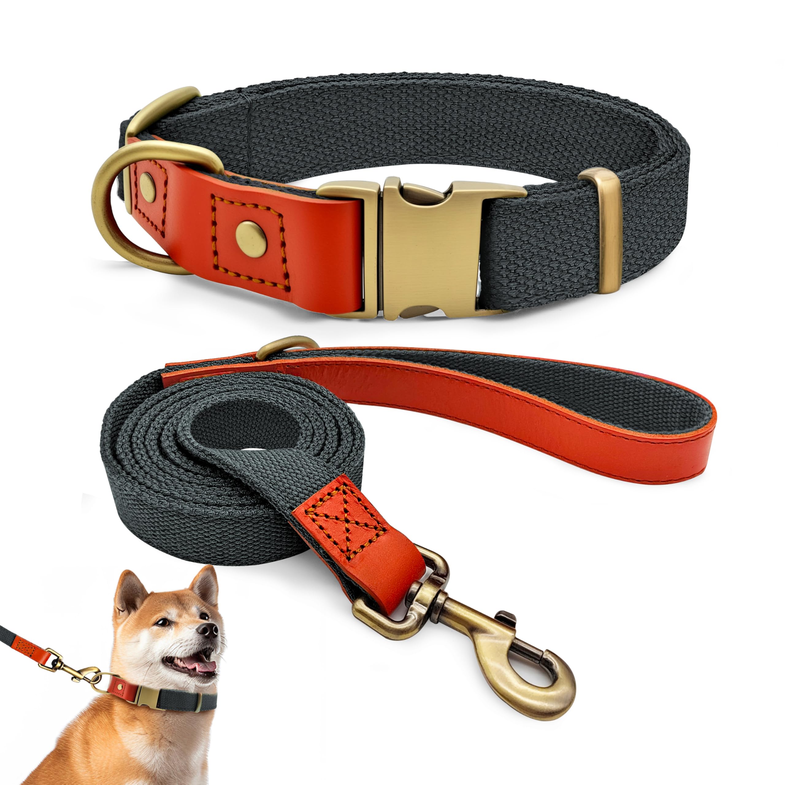 QRDA Dog Collar and Lead Set Blue-Black Personalized Collar Adjustable Tactical Belt for Small Dogs Medium Large Dogs, L
