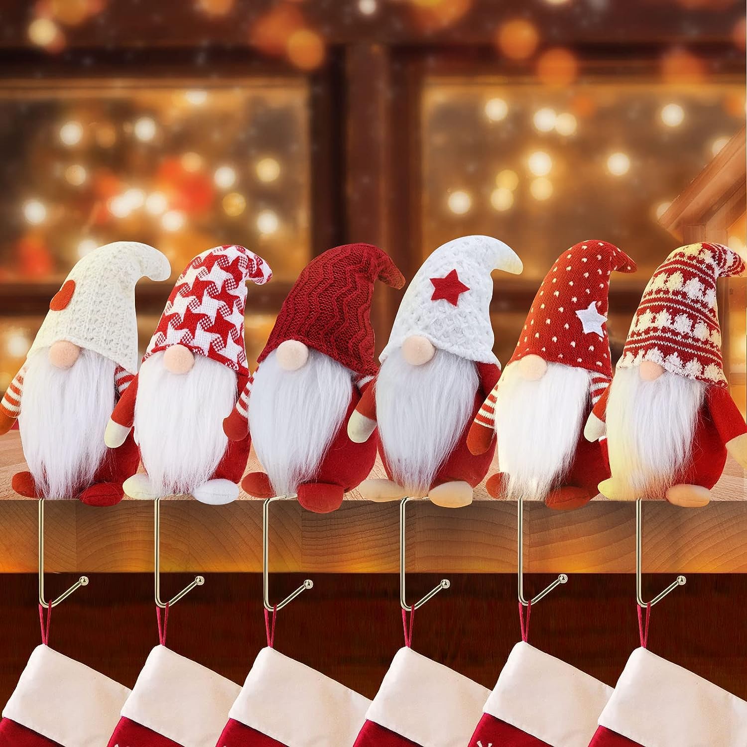 4 Pack Christmas Stocking Holders - Fireplace Mantel Hooks, Santa & Snowman Design, No Screws Needed - View #2