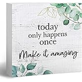 ANIANG Inspirational Wooden Box Sign, Motivational Desk Decor, Rustic Modern Farmhouse Decor, Today Only Happens Once Make It Amazing Wood Block Box Sign Plaque for Office Home Shelf