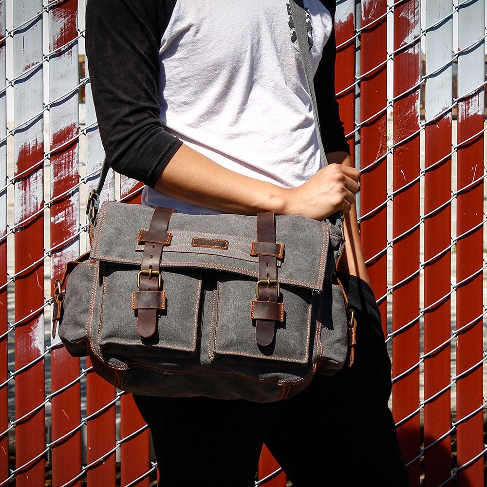 GEARONIC Mens Canvas Leather Messenger 
