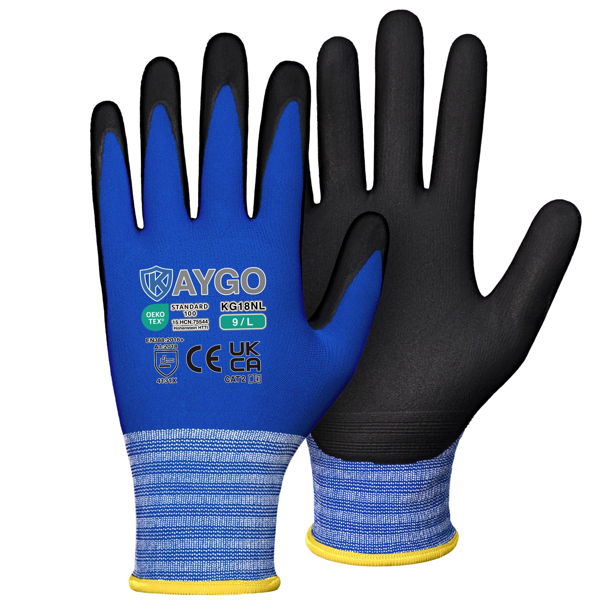 KAYGO Safety Work Gloves MicroFoam Nitrile Coated 12 Pairs, KG18N, Seamless Knit Nylon Glove with Abrasion and Oil Resistant Grip, Ideal for General Purpose, Automotive, DIY (Large, Blue) — image 1