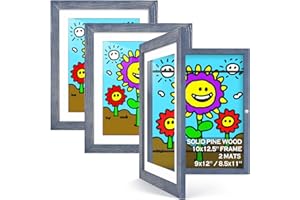 TIBLUE 3 Packs Kids Art Frames - 10x12.5 Kids Artwork Frames Changeable Display 8.5x11 or 9x12 with Mat, Childrens Art Project Frames for Kids Art Holds 50-100 Pcs, Art Display for Children Drawing, Pictures