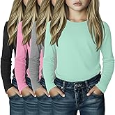 LessonZoo 4 Pack Girl's Long Sleeve Shirts Soft Crew Neck Long Sleeve Tops Loose Fit Casual Basic Tees for 3-16 Years