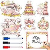Large Happy Birthday Cruise Door Magnets Decorations, Rose Gold Cruise Ship Door Decor Magnetic with 3Pcs Wet Erase Pen for Women Girls Anniversary Party Refrigerator Fridge Car Kitchen
