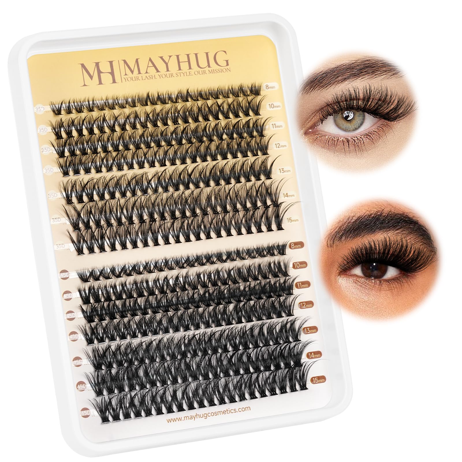 Photo 1 of Mayhug Individual Lashes 280 Pcs Lash Clusters 8-15MIX Cluster Lashes DIY Eyelash Extensions Volume Lash Clusters D Curl 35D 45D Individual Lashes Cluster 0.05D False Eyelashes Natural Look