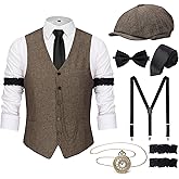 YESSA 1920s Mens Costume,Roaring 20s Costumes for Men,Gatsby Costume Men,1920s Mens Outfit Hat Vest Pocket Watch Tie