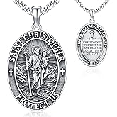 Friggem Saint Necklace S925 Sterling Silver Patron Pendant St Amulet Protection Medal Protect Us Necklaces Catholic Jewelry Gift for Men Women