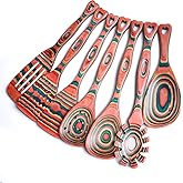 Gudamaye Pakkawood 7-Piece Wooden Cooking Utensils, Wooden Spoons for cooking, Wooden Utensil set, Pinkish-Orange Pakkawood Cooking Spoons, Non-Stick Spoon, Pakkawood kitchen utensils