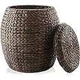 Casafield Round Storage Basket With Lid - Natural Water Hyacinth Woven Organizer For Home Decor