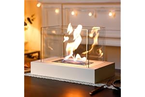 NEWIMAGE Rectangular Tabletop Fire Bowl Pot with Four-Sided Glass 13.5" L Portable Tabletop Fireplace Clean Burning Bio Ethanol Ventless Fireplace for Indoor Outdoor Patio Parties Events(White)