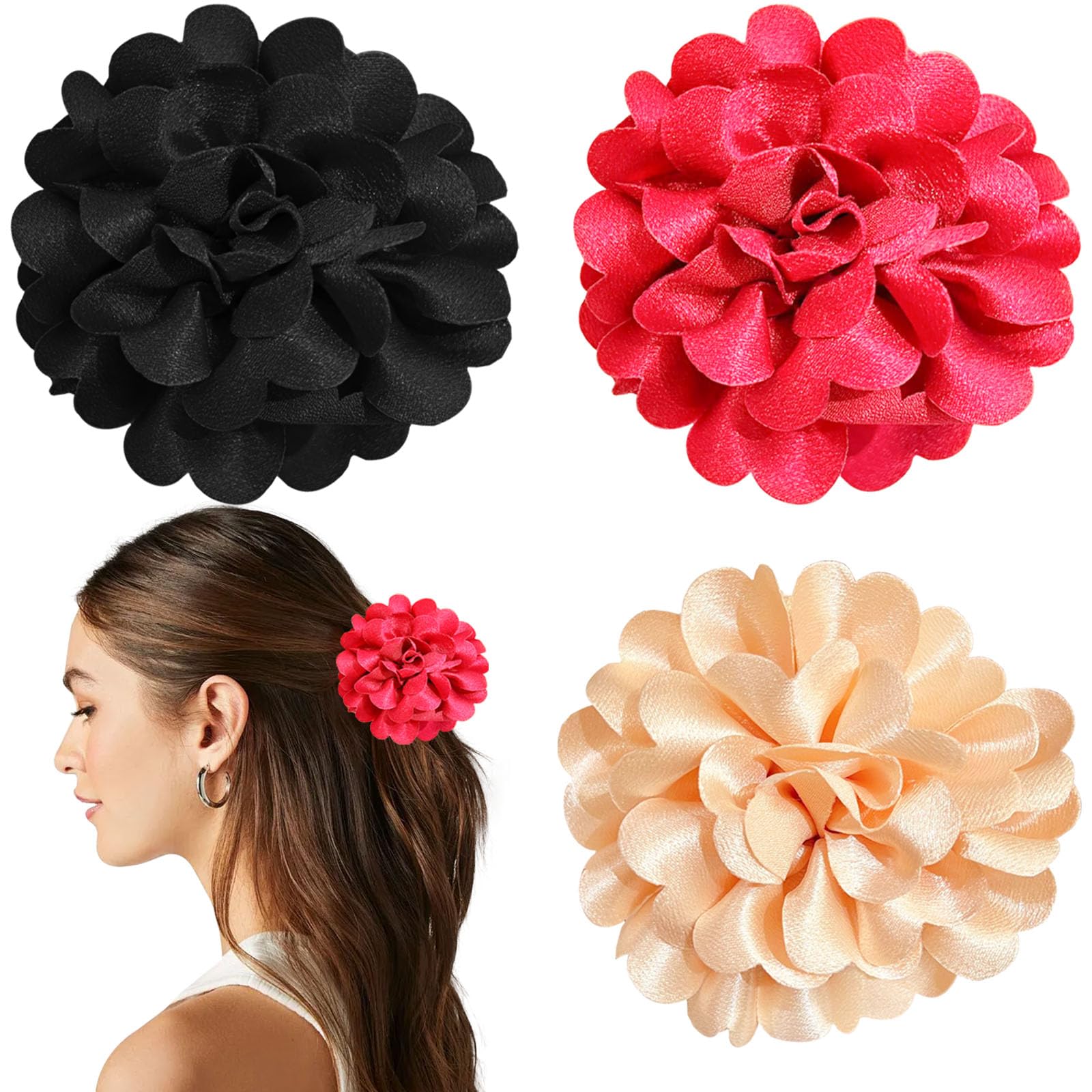 3PCS Flower Hair Claws Clips, Floral Hair Barrettes Hair Jaw Clamps Clip Silk Flower Hair Clips Hair Bun Hair Accessories for Women Girls