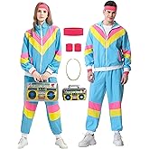 Owurha 80s Tracksuit for Men Women 90s Retro Windbreaker Outfit 80s Costume for Couples 80s Track Suit for Adult