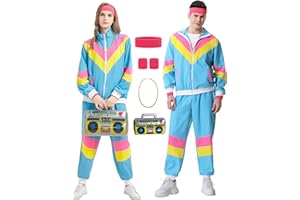OWURHA 80s Tracksuit for Men Women 80s 90s Retro Windbreaker Outfit 80s Costume for Couples Track Suit 90s Color Bock Sportwear