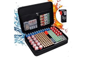ENGPOW Battery Organizer, Fireproof Battery Organizer Storage Case with Tester (BT168),Water-Resistant Explosionproof Battery